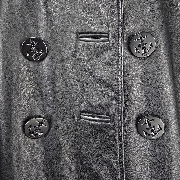 Vintage Gap Leather Jacket Mens Medium Black Peacoat Overcoat Y2K Quilted Lined - Picture 3 of 14